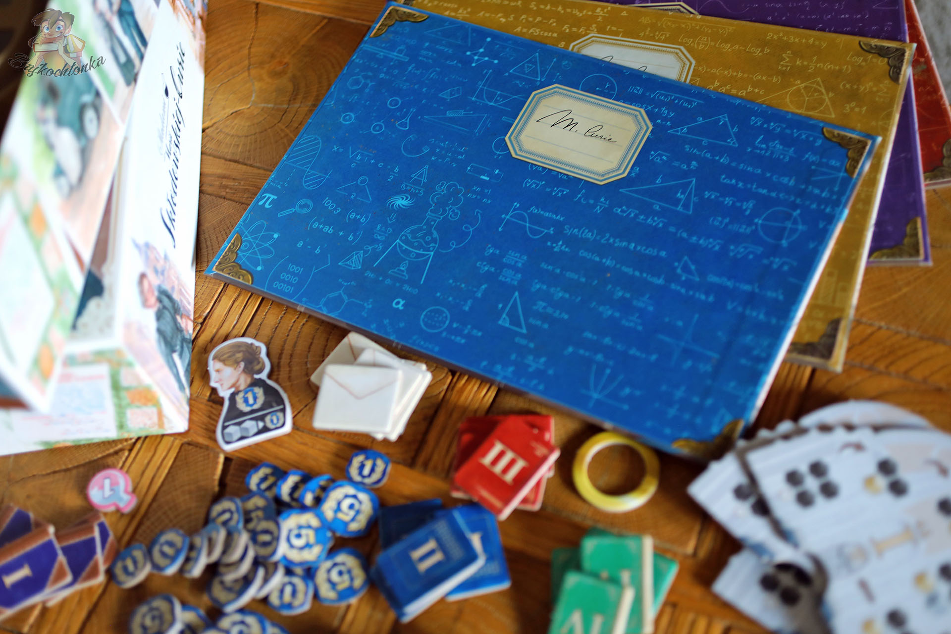 Plansze laboratoriów ozdobione zapiskami chemicznymi z gry Rebel