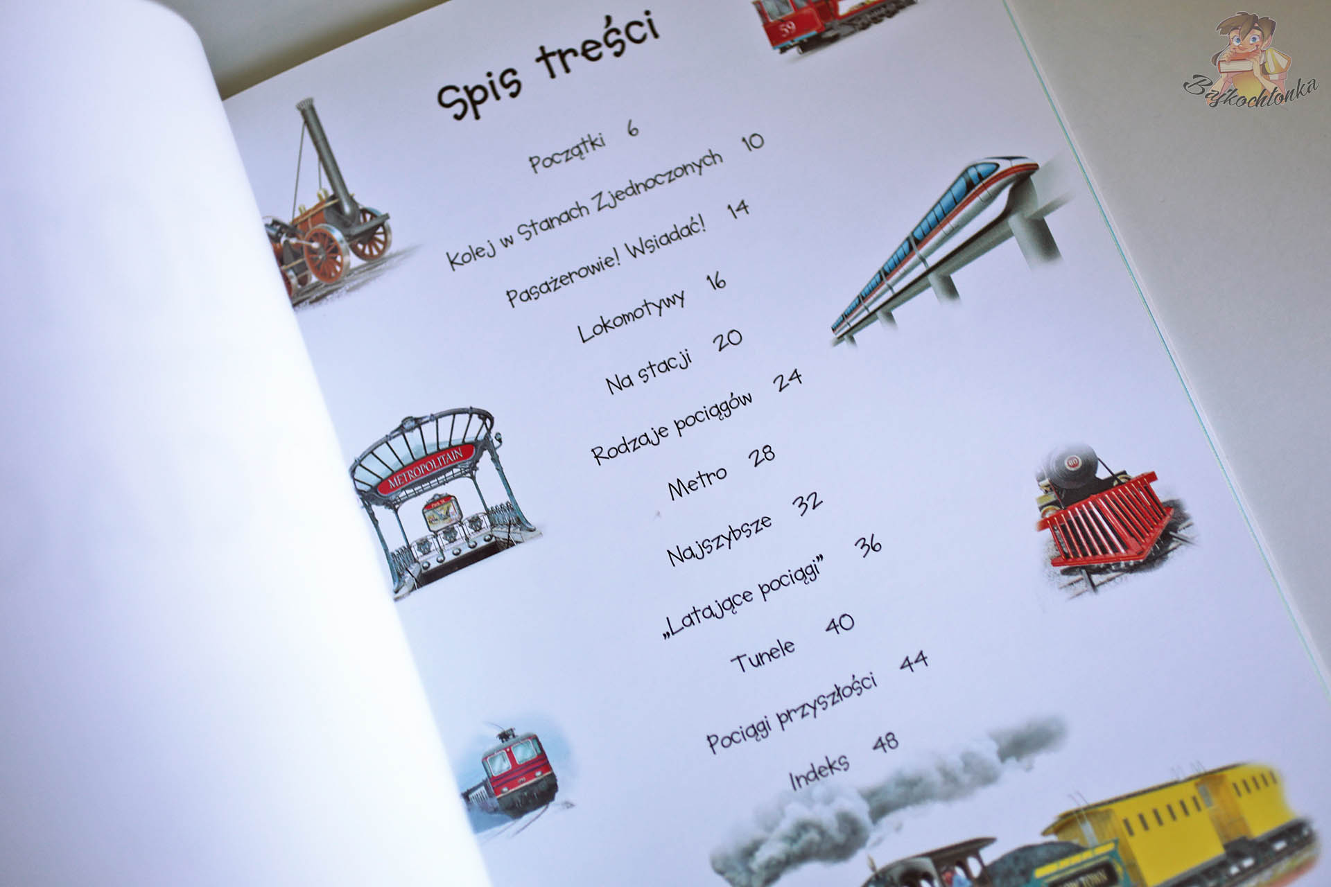 Spis treści książki „101 ciekawostek. Pociągi” wydawnictwa Olesiejuk