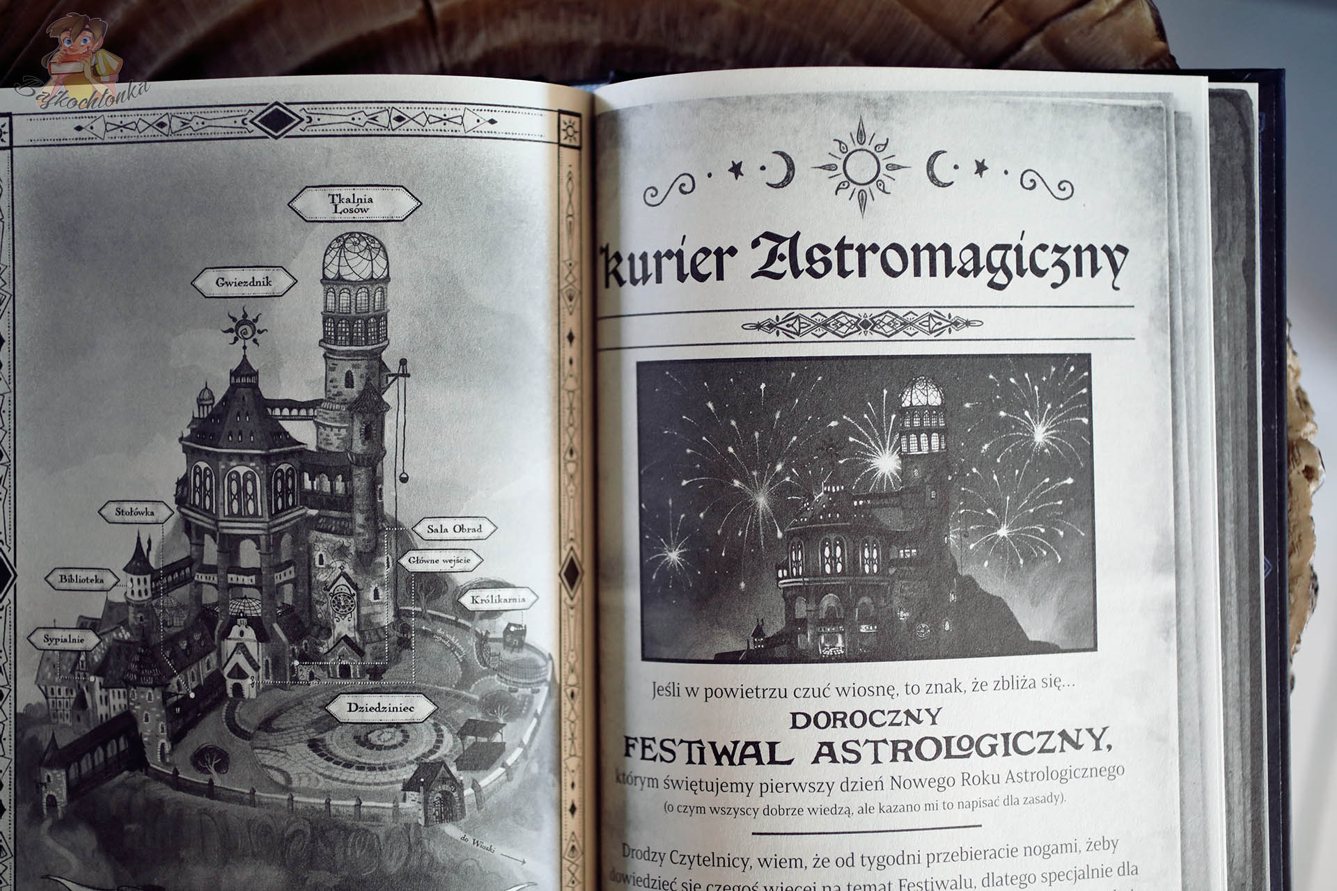 Szkoła Astromagów – mapa szkoły i strona „Kurier Astromagiczny” z fajerwerkami