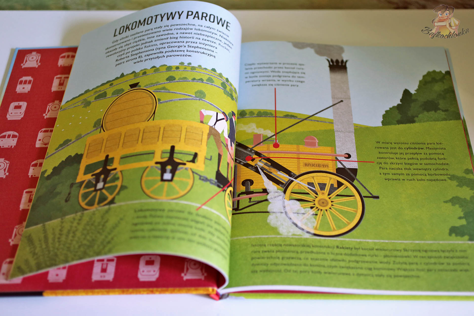 Lokomotywa parowa Rocket w książce „Pociągi. Fascynujący świat kolei”