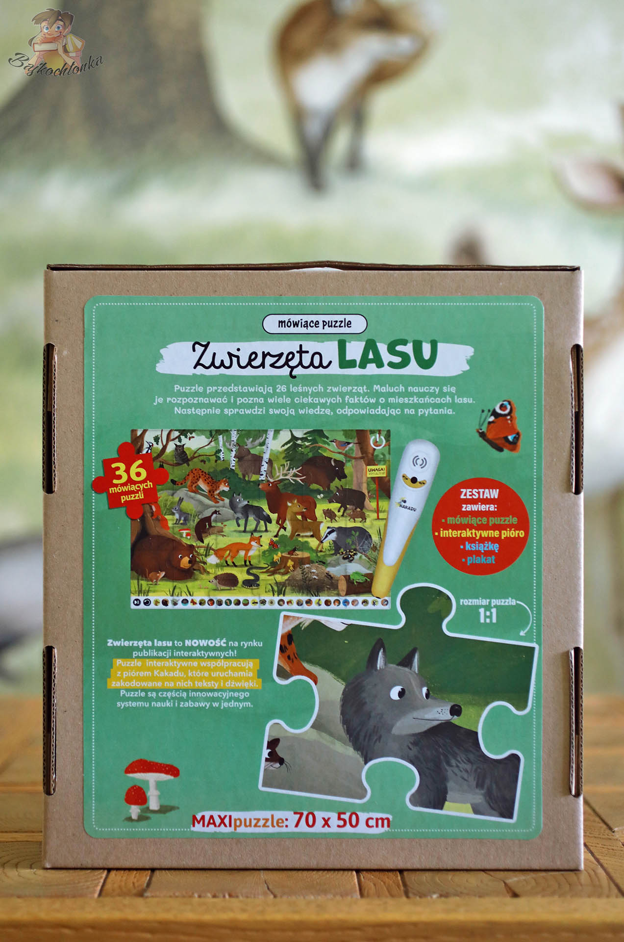 Tył pudełka zestawu „Zwierzęta lasu” Kakadu z opisem zawartości.