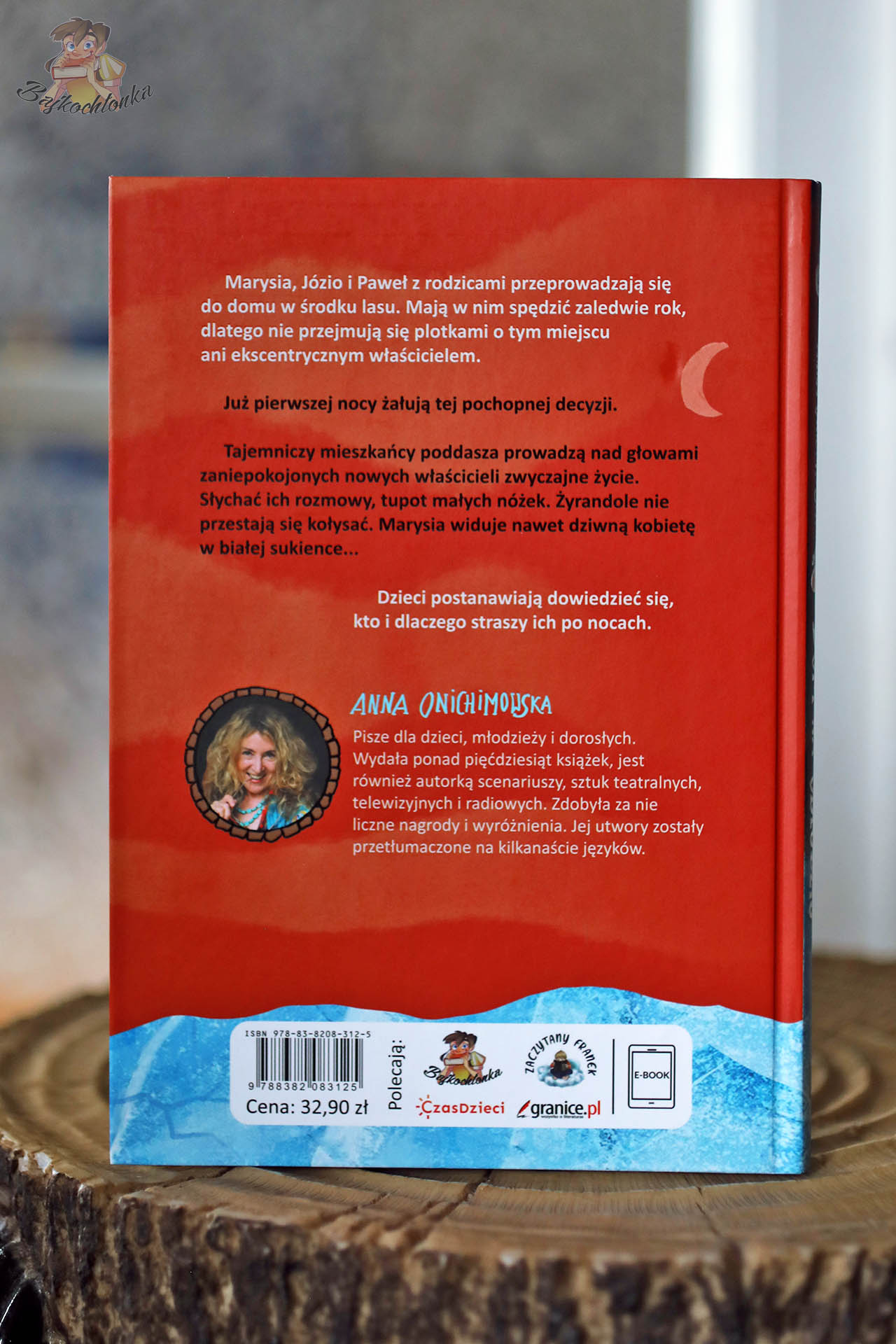 „Dom na odludziu” — opis na tylnej okładce: tajemnicze odglosy z poddasza, autorka Anna Onichimowska