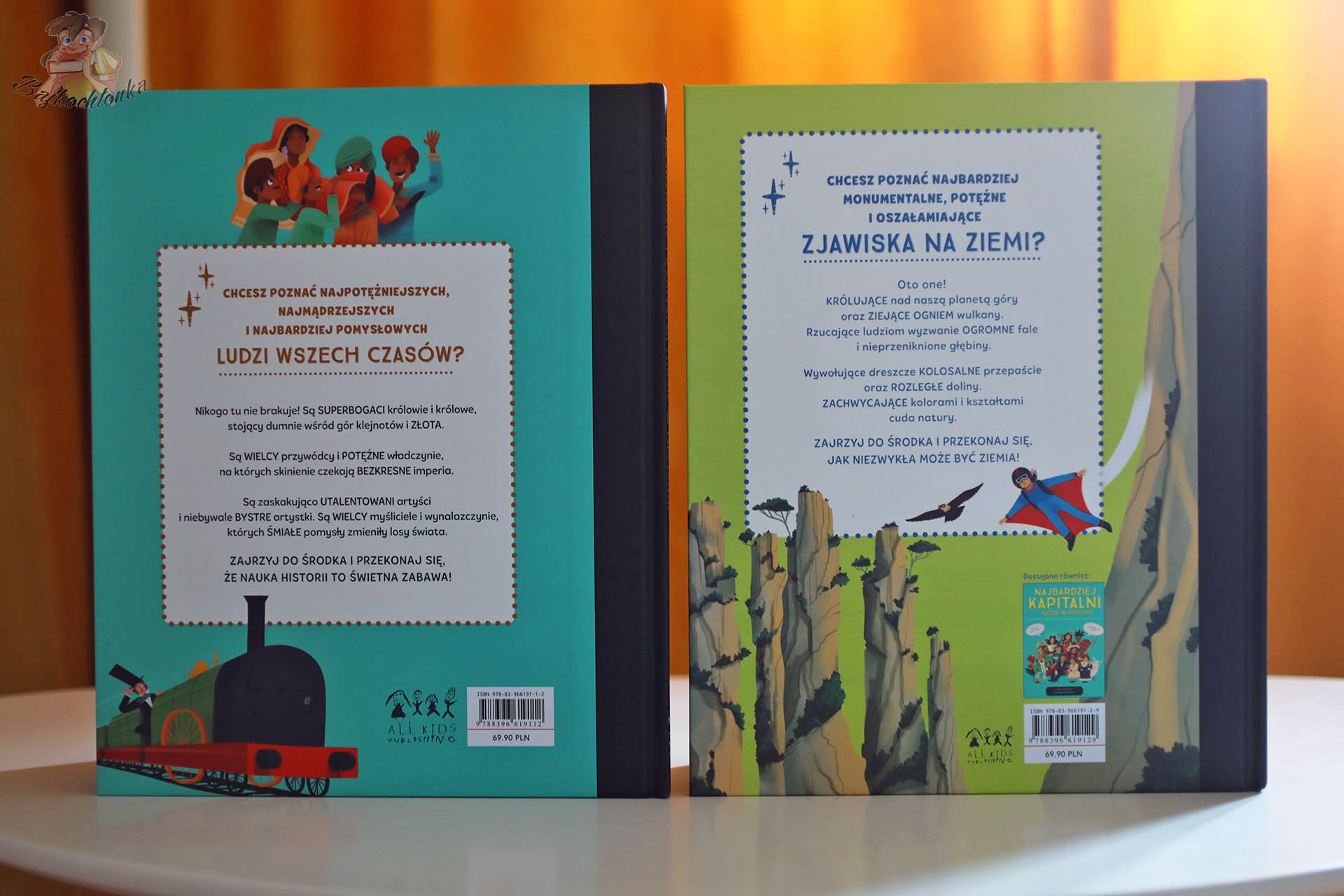 Tylne okładki: Najbardziej kapitalni ludzie w historii i Najbardziej kapitalne zjawiska na Ziemi – All Kids Publishing