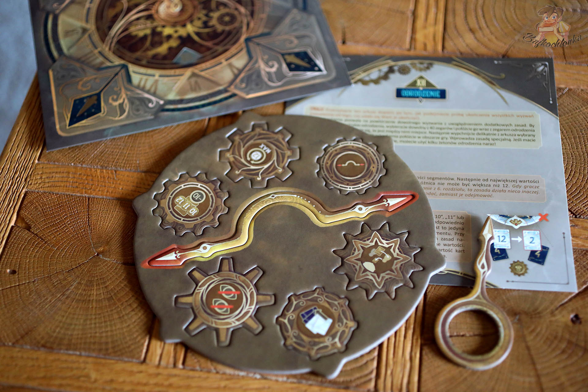 Take Time (PL) — wskaźnik godziny, plansza z ikonami wyzwań i fragment instrukcji