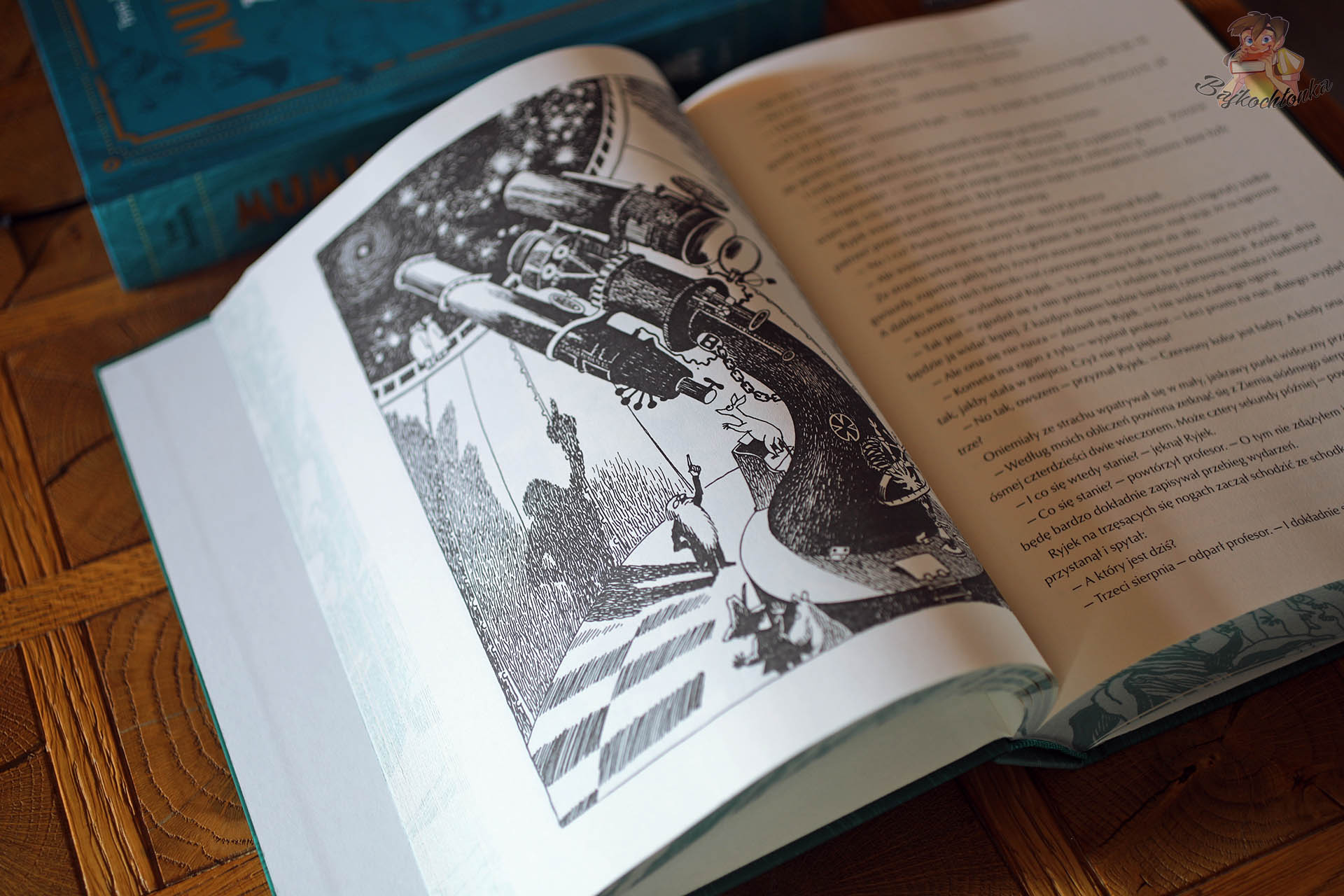 Obserwatorium i wielkie teleskopy – ilustracja Tove Jansson w Mumink