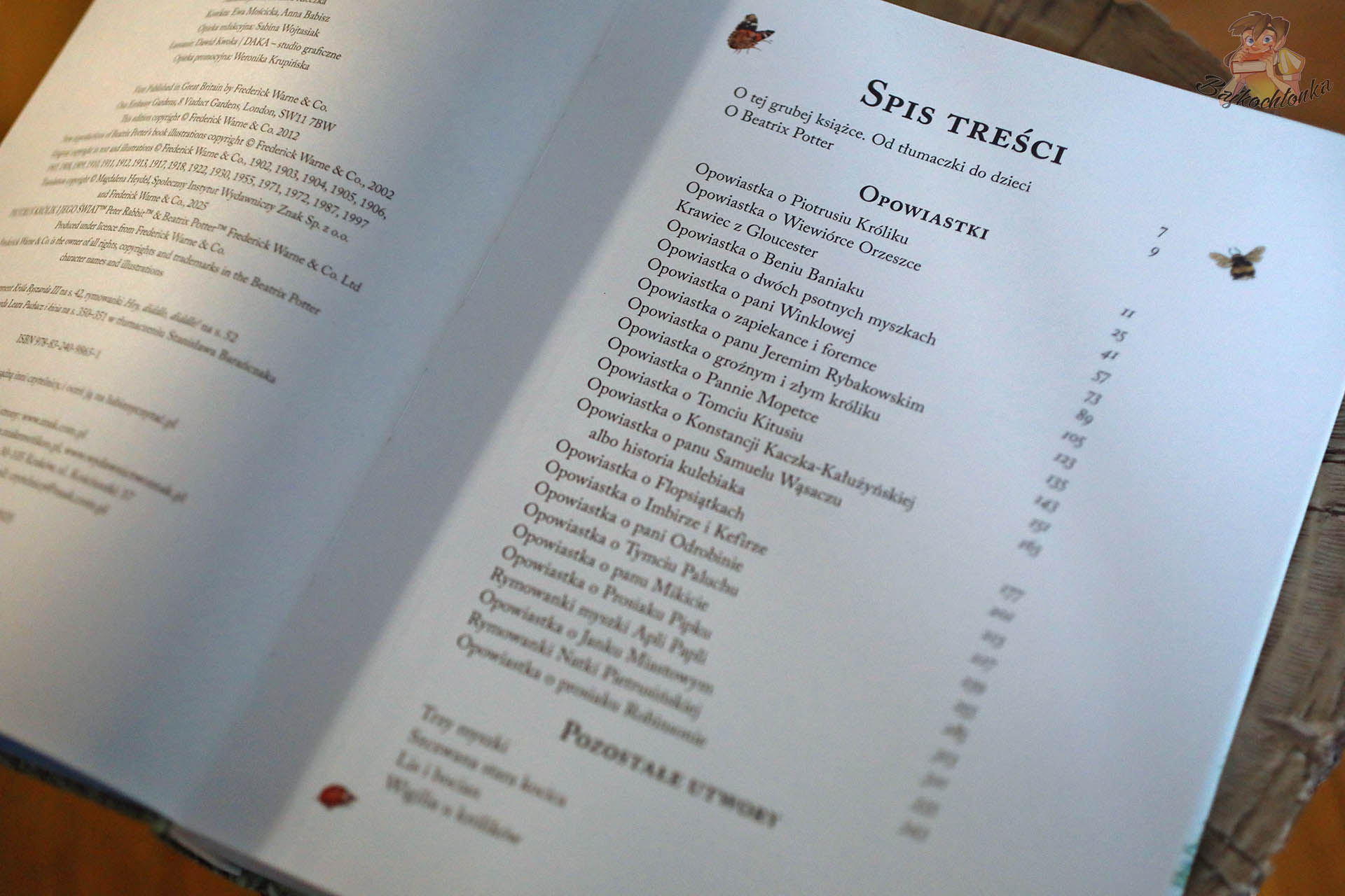 Spis treści wydania zbiorczego: 23 opowiastki Beatrix Potter + teksty pośmiertne – komplet w jednym tomie.