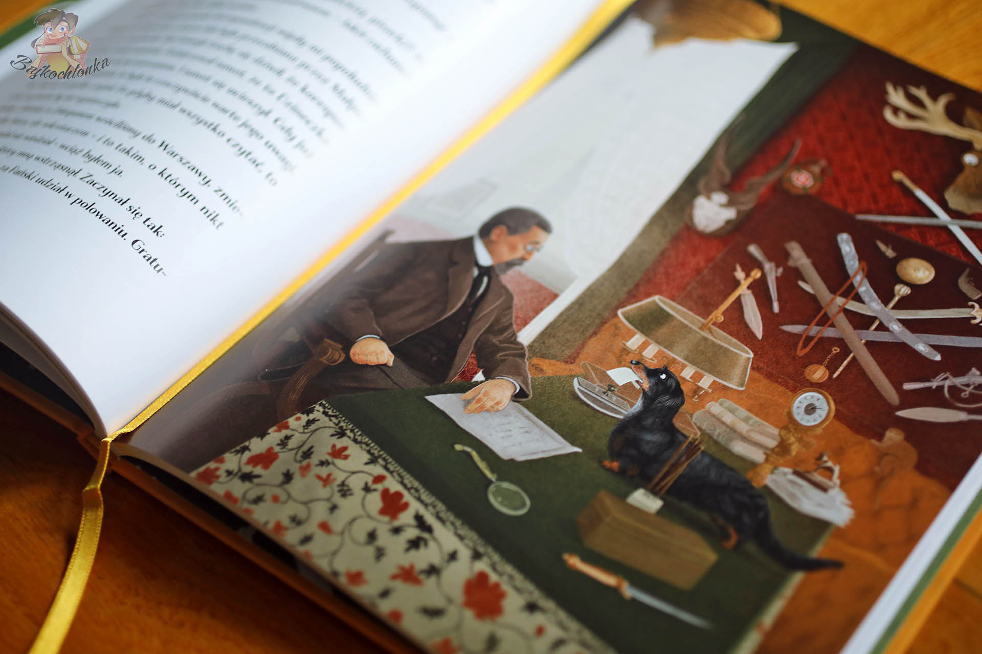 Henryk Sienkiewicz i pies w gabinecie – ilustracja z książki ‘Psyjaciele’ Marcina Kozioła (il. Marcin Minor)