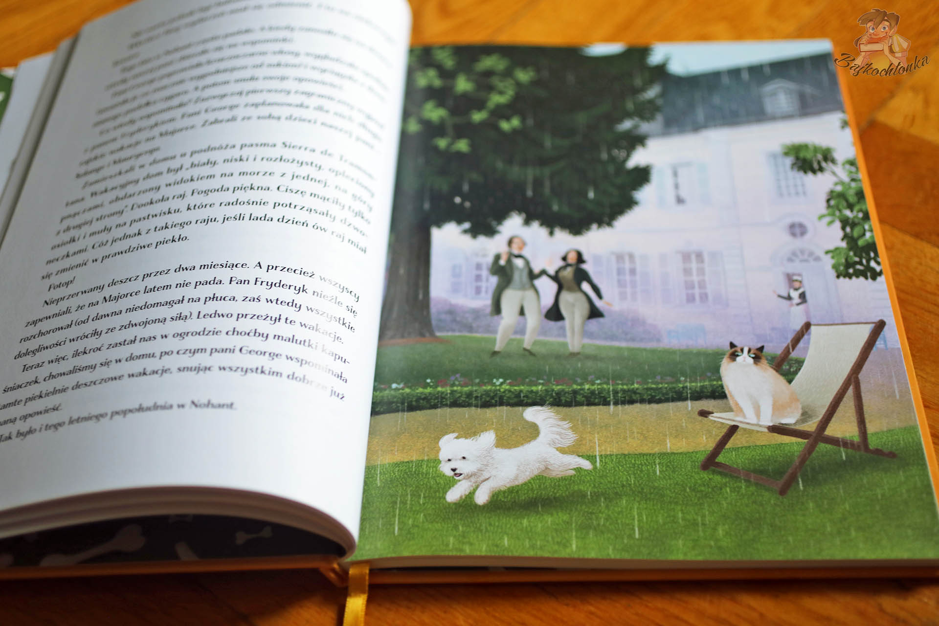 Pies Markiz bawi się w ogrodzie, kot na leżaku – scena z książki ‘Psyjaciele’ Marcina Kozioła, ilustracje Marcin MinorPies Markiz bawi się w ogrodzie, kot na leżaku – scena z książki ‘Psyjaciele’ Marcina Kozioła, ilustracje Marcin Minor