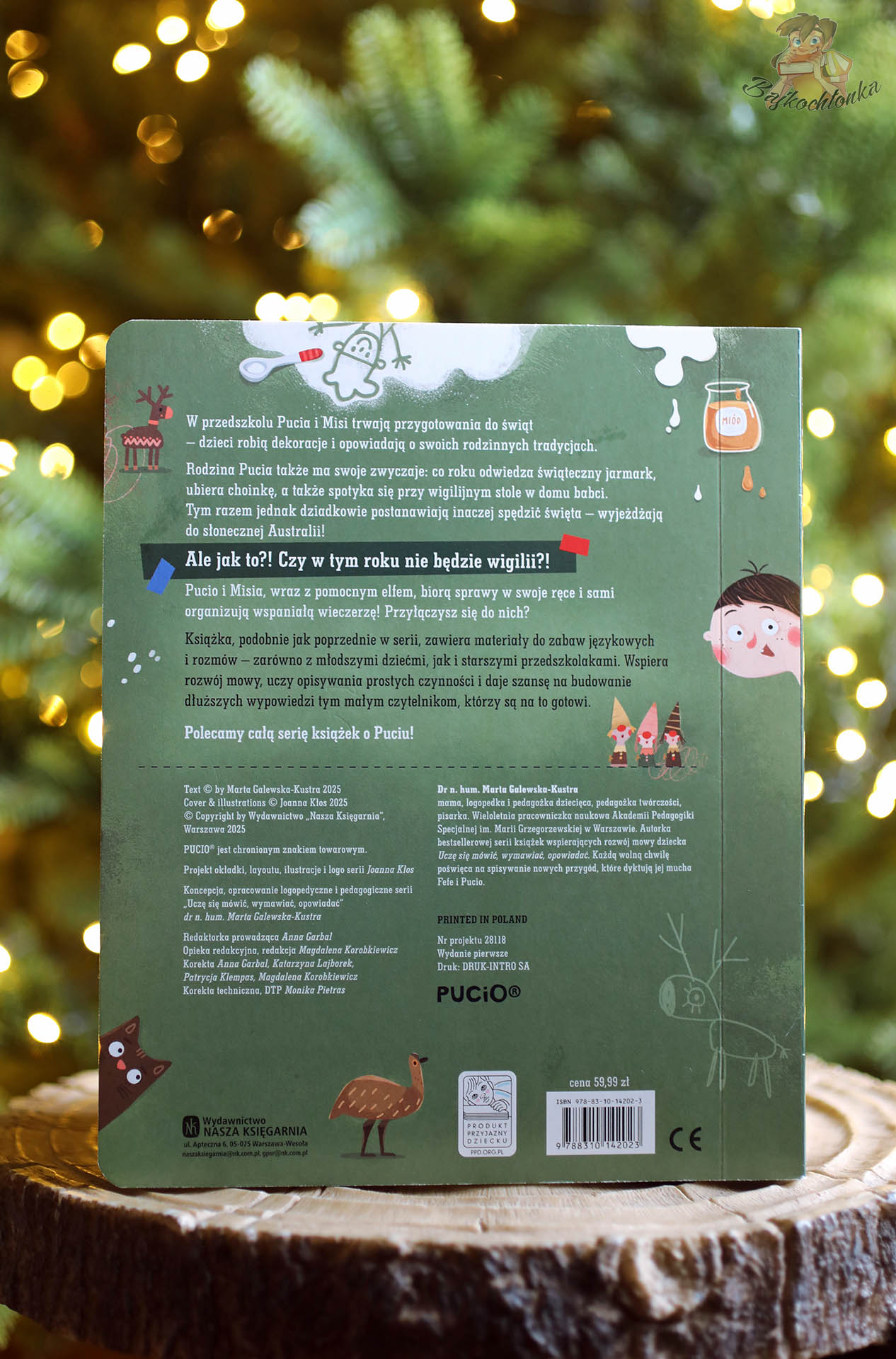 Pucio urządza Wigilię – tył książki i opis wydawniczy, wydawnictwo Nasza Księgarnia