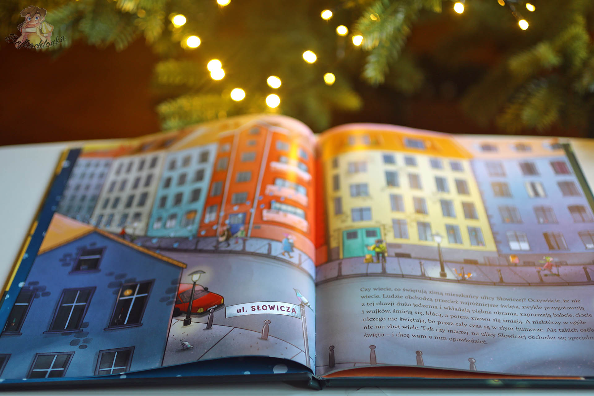 Ulica Słowicza – zimowa panorama z książki Święta dla wszystkich