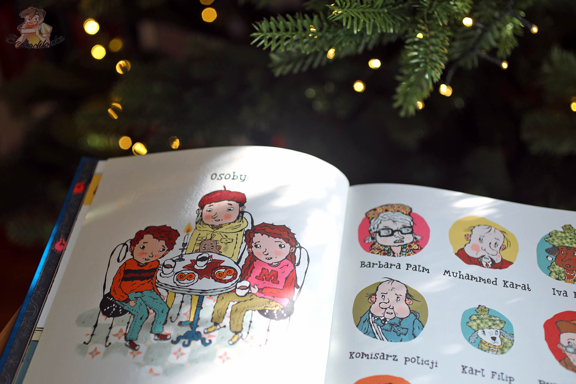 Święta w Valleby. Szopka w kościele – ilustracja z listą osób i bohaterów serii Biuro Detektywistyczne Lassego i Mai