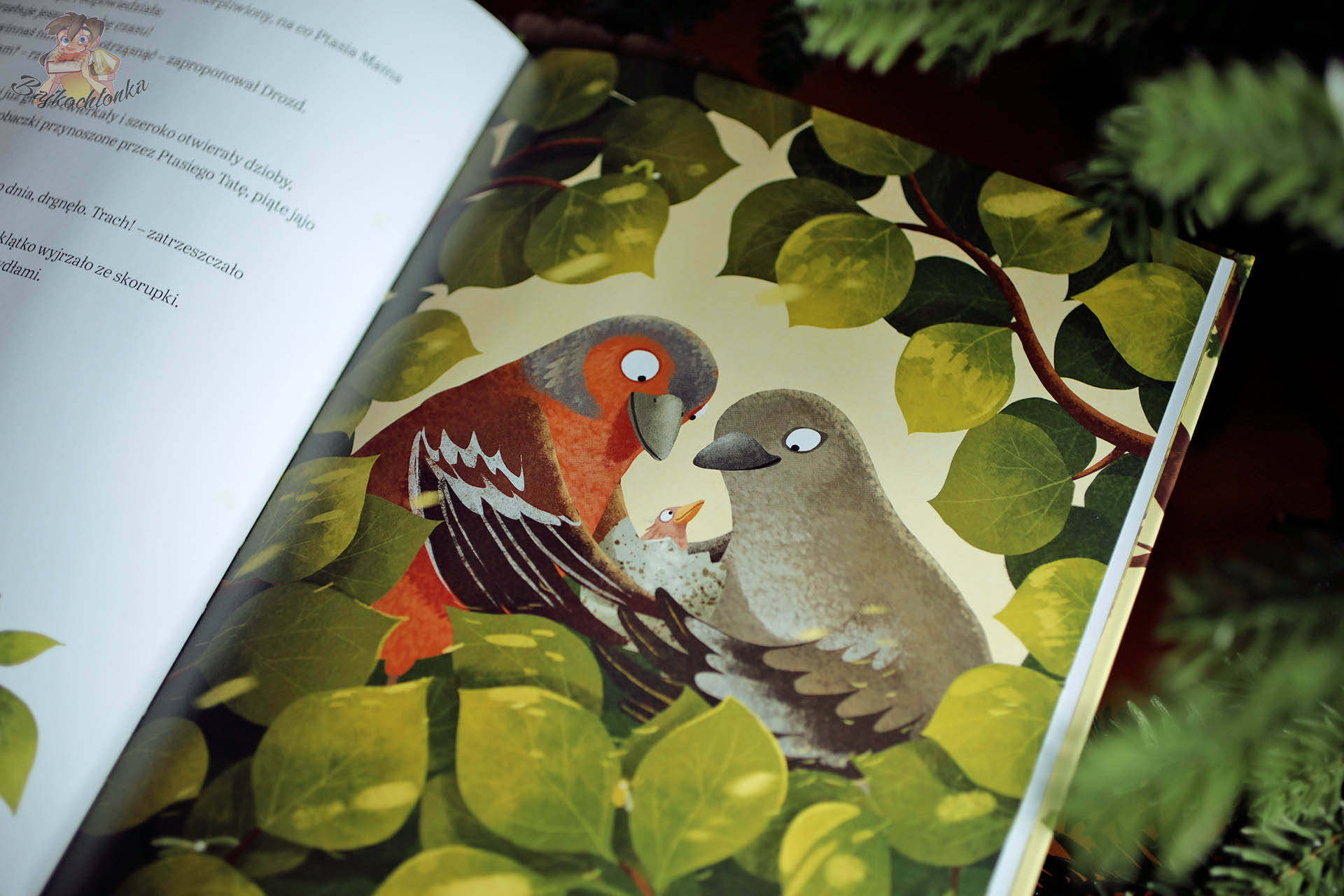 Ptasia rodzina w gnieździe – ilustracja Emilii Dziubak z książki Jutro będę dzielny