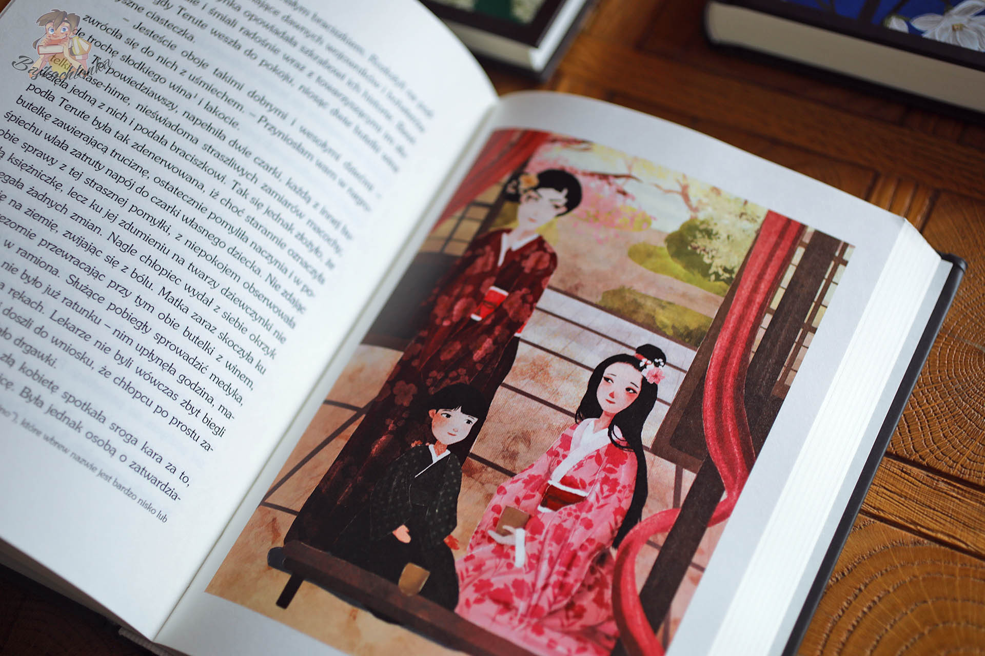 Baśnie japońskie Kirin – ilustracja postaci w tradycyjnych japońskich kimonach