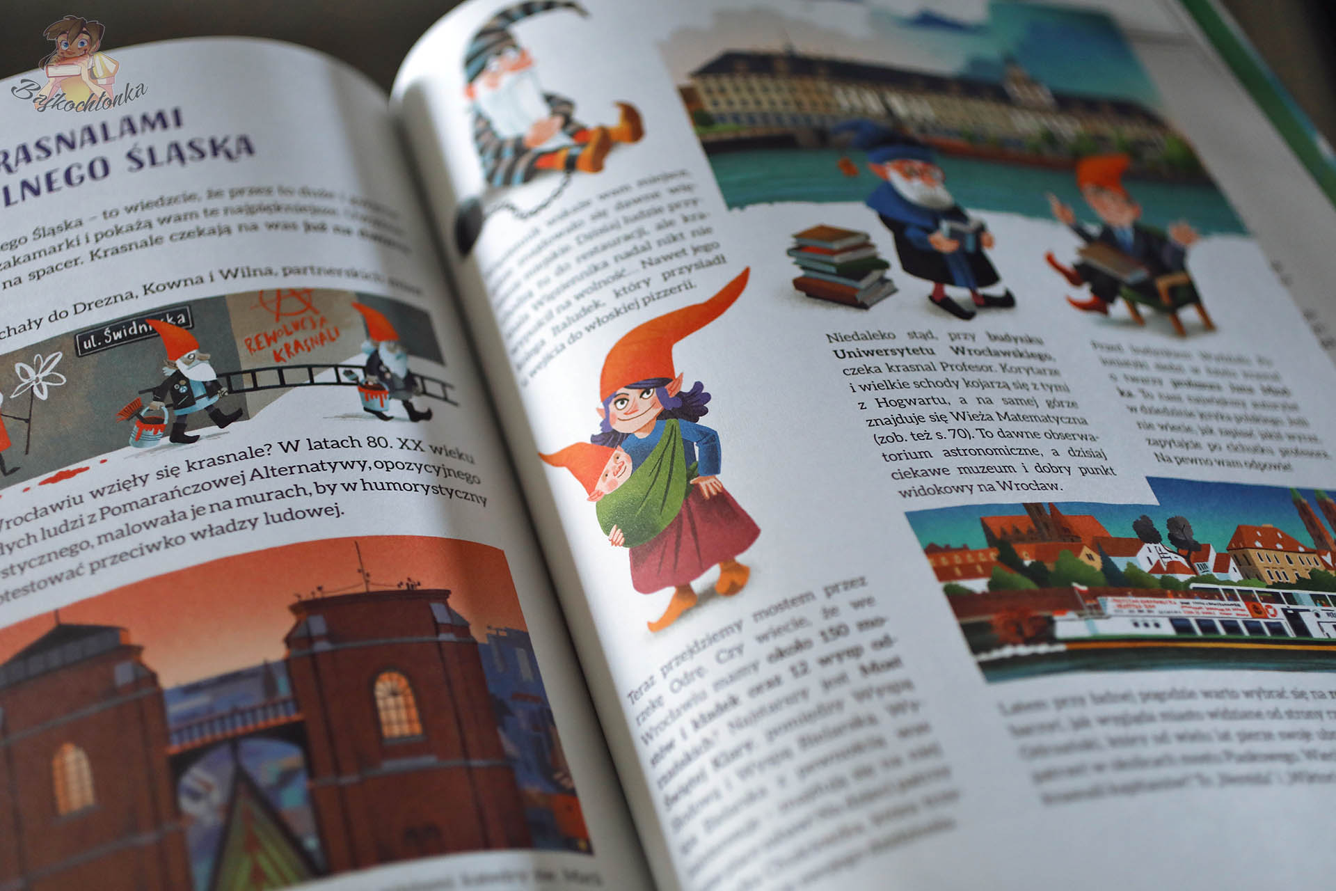 Figurka krasnala i książki z serii przewodników dla rodzin – Dolny Śląsk i inne regiony Polski