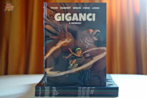 Okładka komiksu Giganci. Nangali. Tom 8 – dziewczynka i potężny gigant w tle