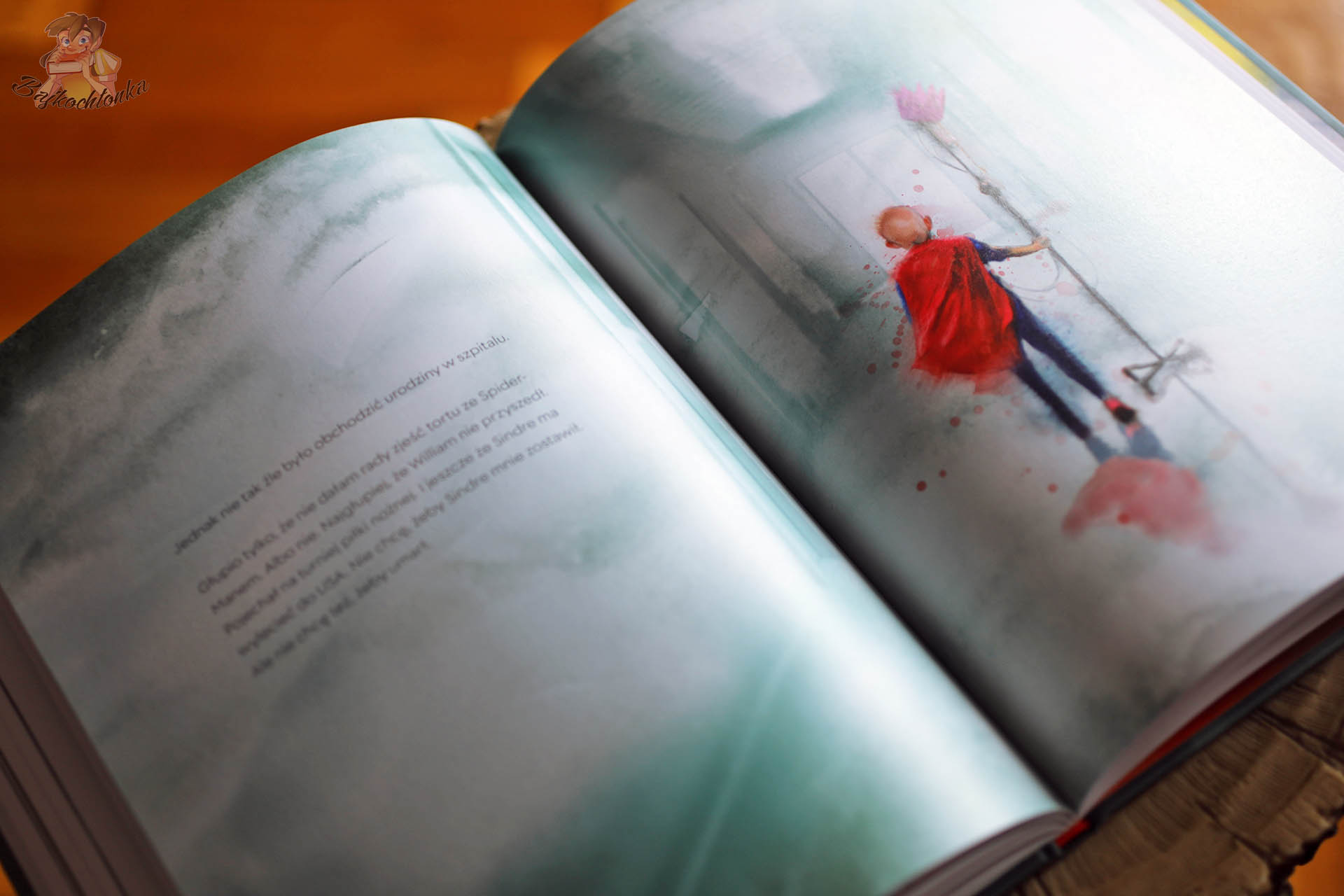 Ilustracja szpitalna z książki Na grzbiecie jednorożca – dziecko chore na białaczkę i codzienność leczenia