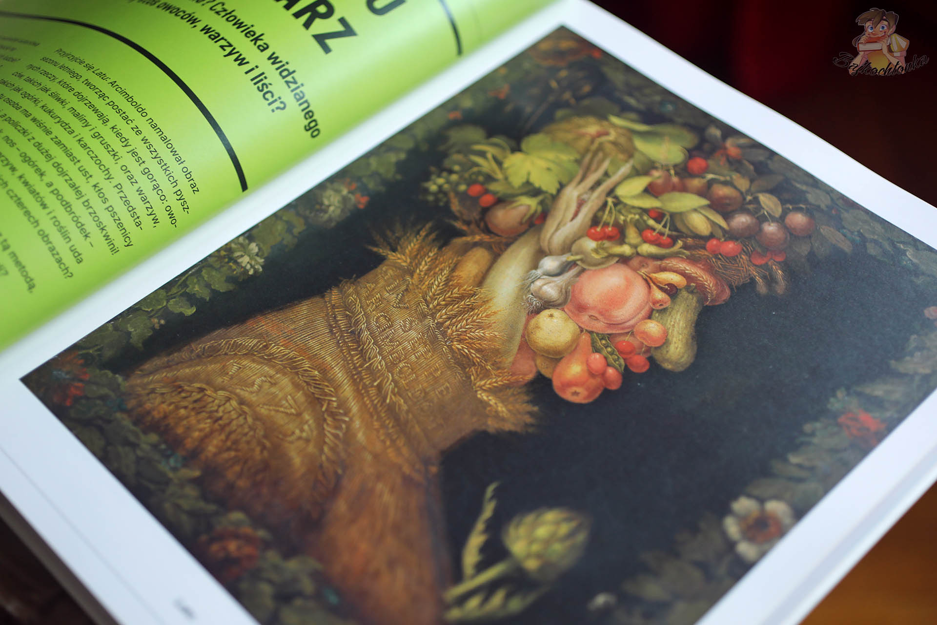 Portret z owoców i warzyw Giuseppe Arcimbolda w książce „Sztuka dla dzieci” PWN – przykład malarstwa manierystycznego
