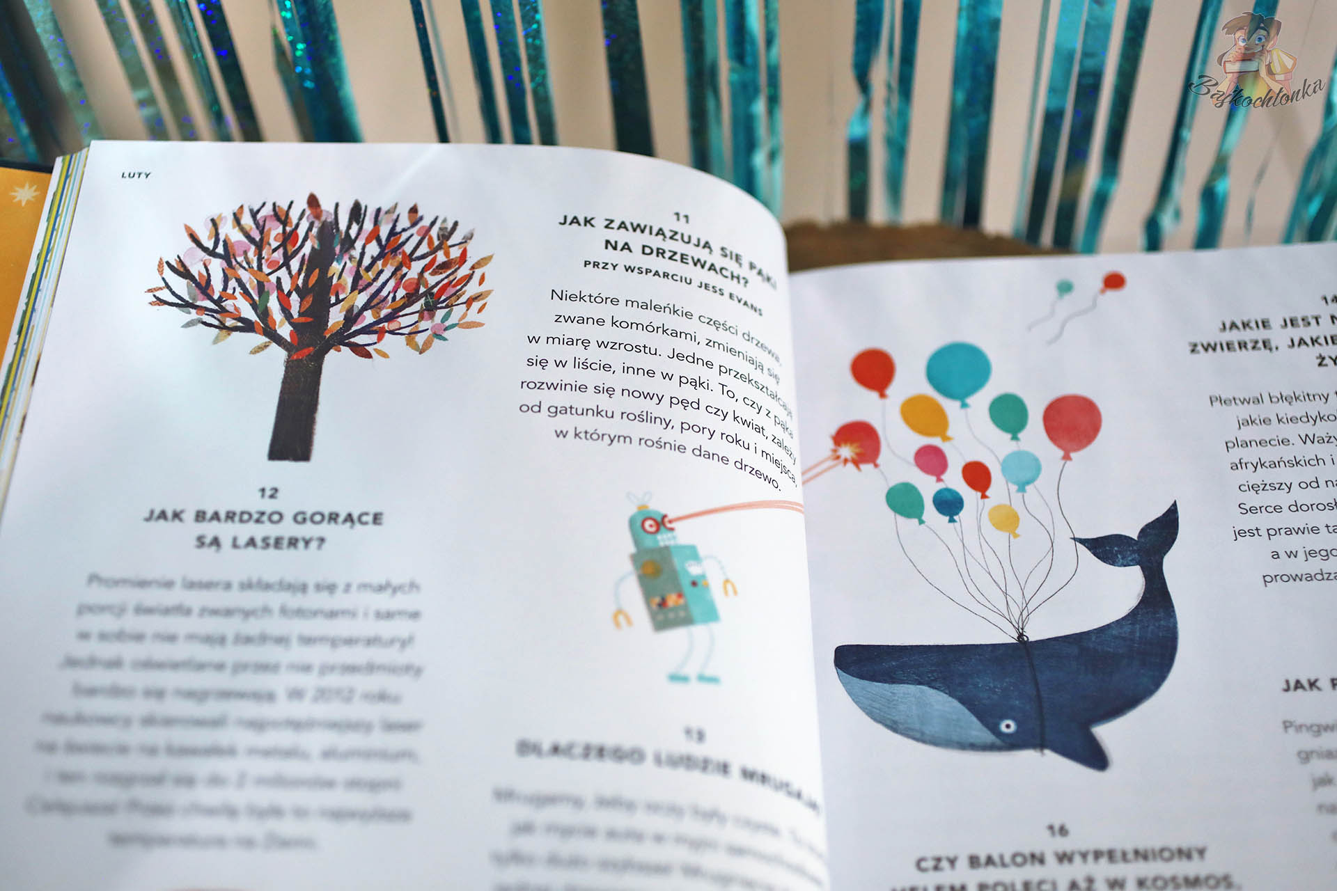 Otwarta książka „Wszystko, co chcesz wiedzieć” z ilustracjami i ciekawostkami popularnonaukowymi dla dzieci