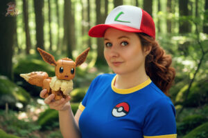 LEGO Pokémon Eevee w stylizowanej aranżacji inspirowanej nostalgią lat 2000 i kulturą Pokémon