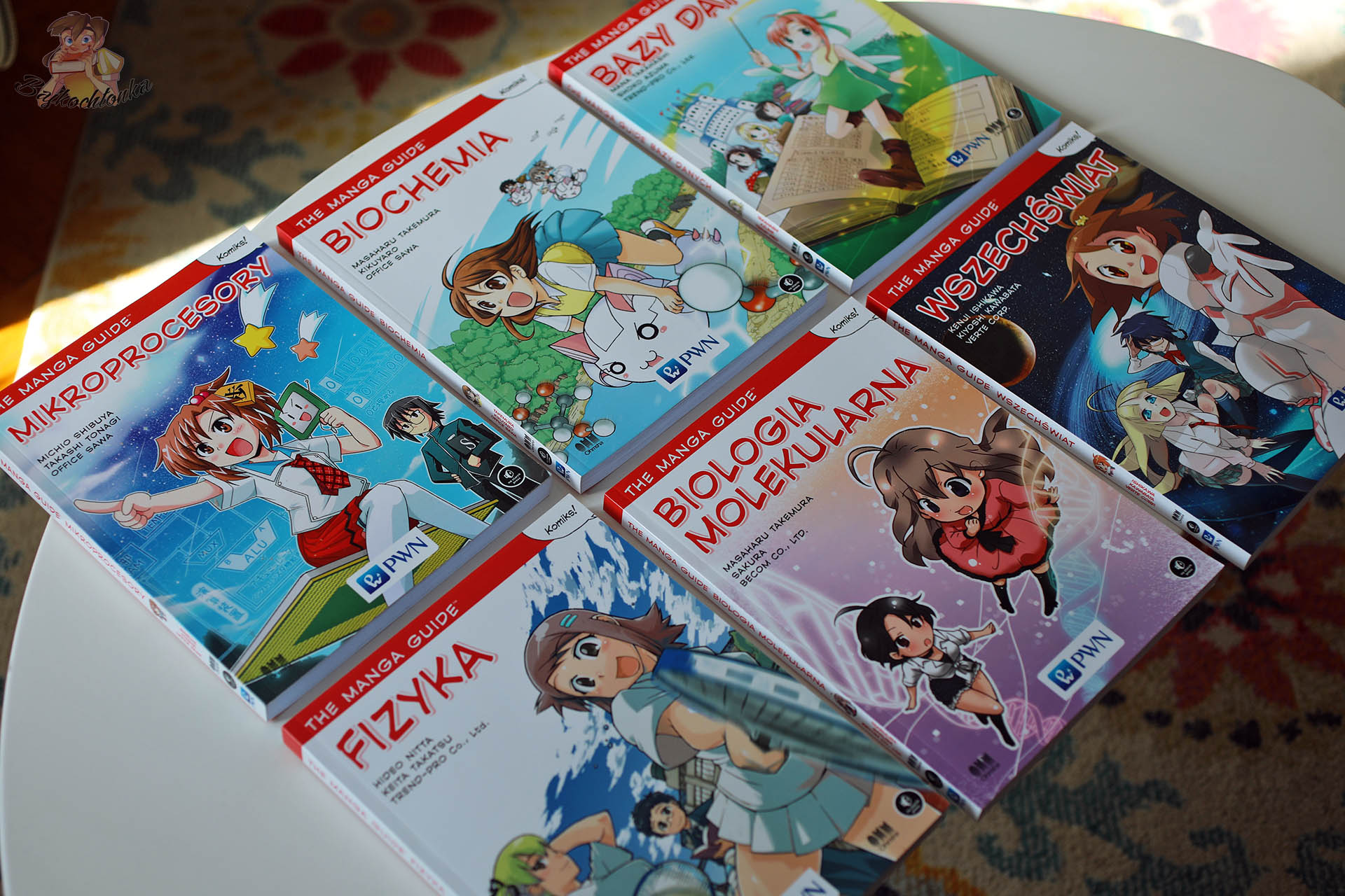 Zestaw książek edukacyjnych The Manga Guide wyjaśniających fizykę, biochemię i informatykę w formie mangi