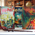Polskie wydania Harry Potter i Komnata Tajemnic, Harry Potter i Kamień Filozoficzny oraz Harry Potter i Więzień Azkabanu na tle biblioteki
