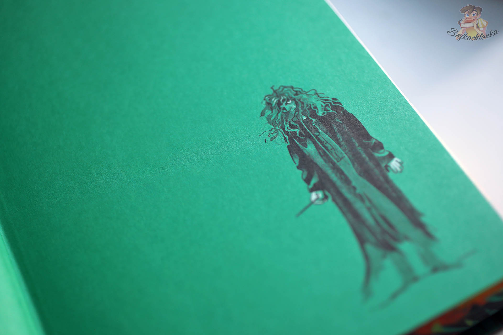 Zielona wyklejka wydania Harry Potter i Więzień Azkabanu z ilustracją postaci