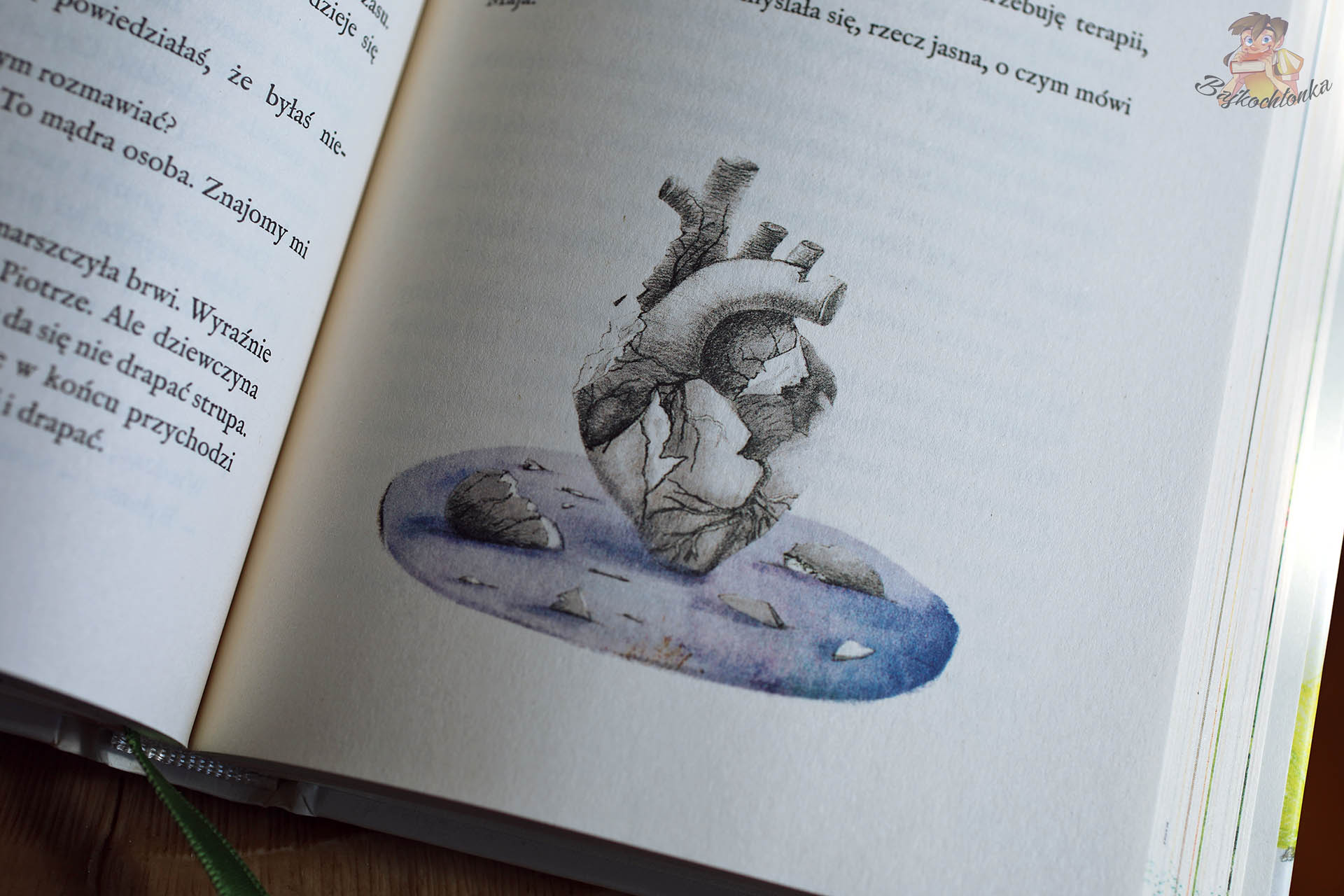 Ilustracja pękniętego serca w książce Maja i czas motyli Radka Raka