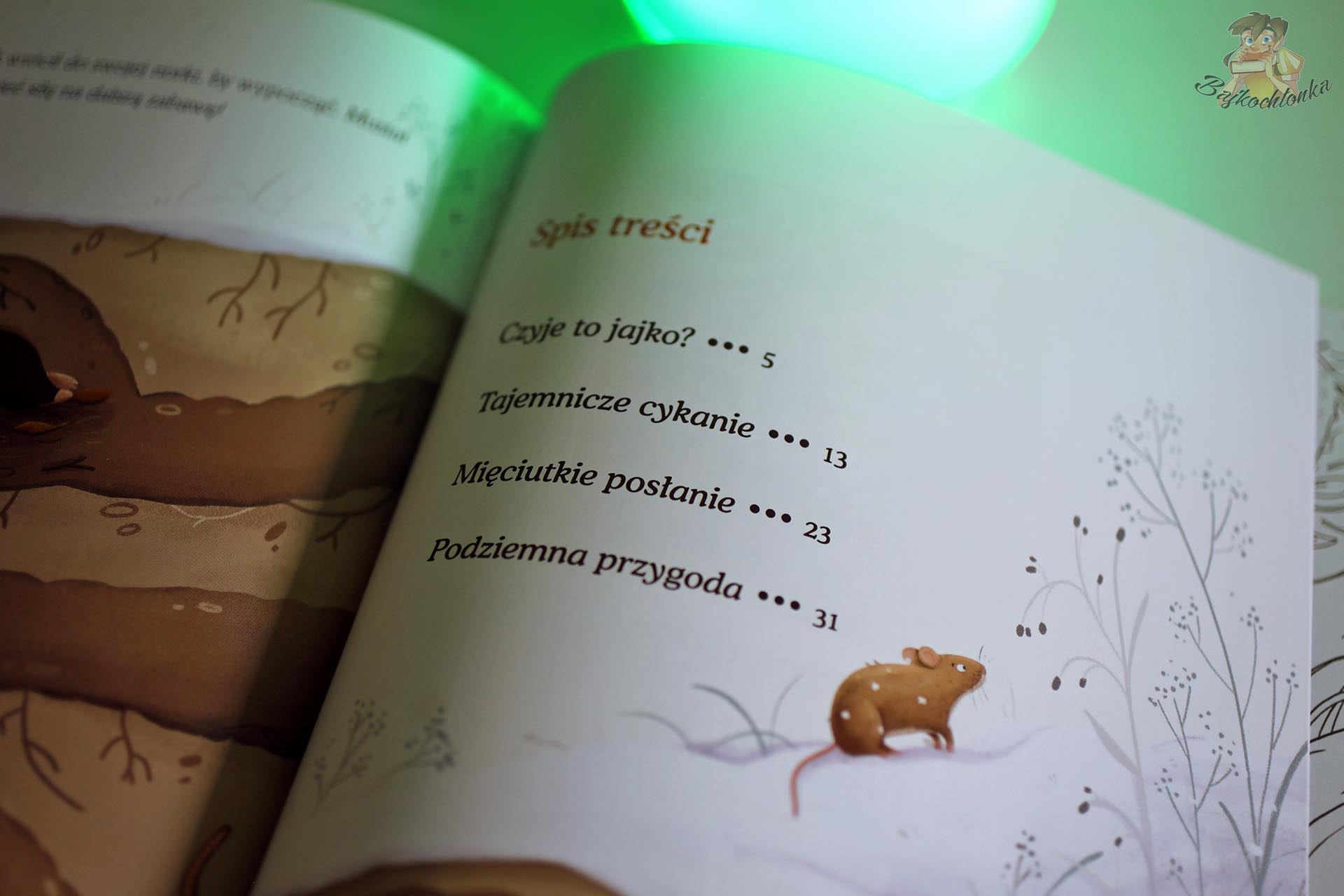 Spis treści książki Dobranocki. Na łące Patrycji Murasickiej z ilustracją małej myszy