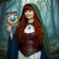 Książka Książka do grania. Wrona Cienia Marcela Groenewegena w leśnej stylizacji fantasy, promująca interaktywną przygodę dla młodych czytelników i graczy.