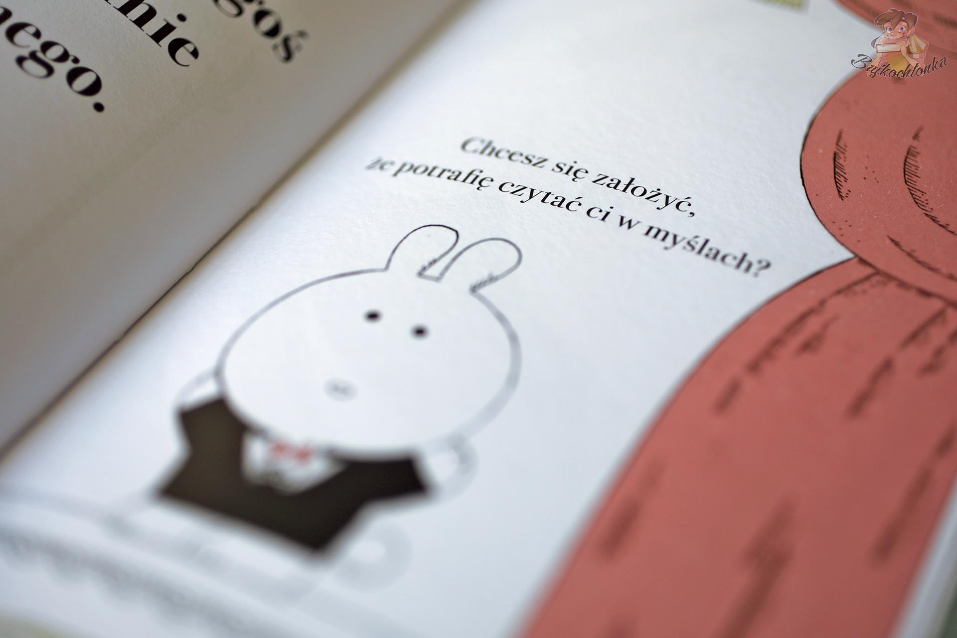 Ilustracja Lady Rabbit z pytaniem o czytanie w myślach w książce Marianny Coppo