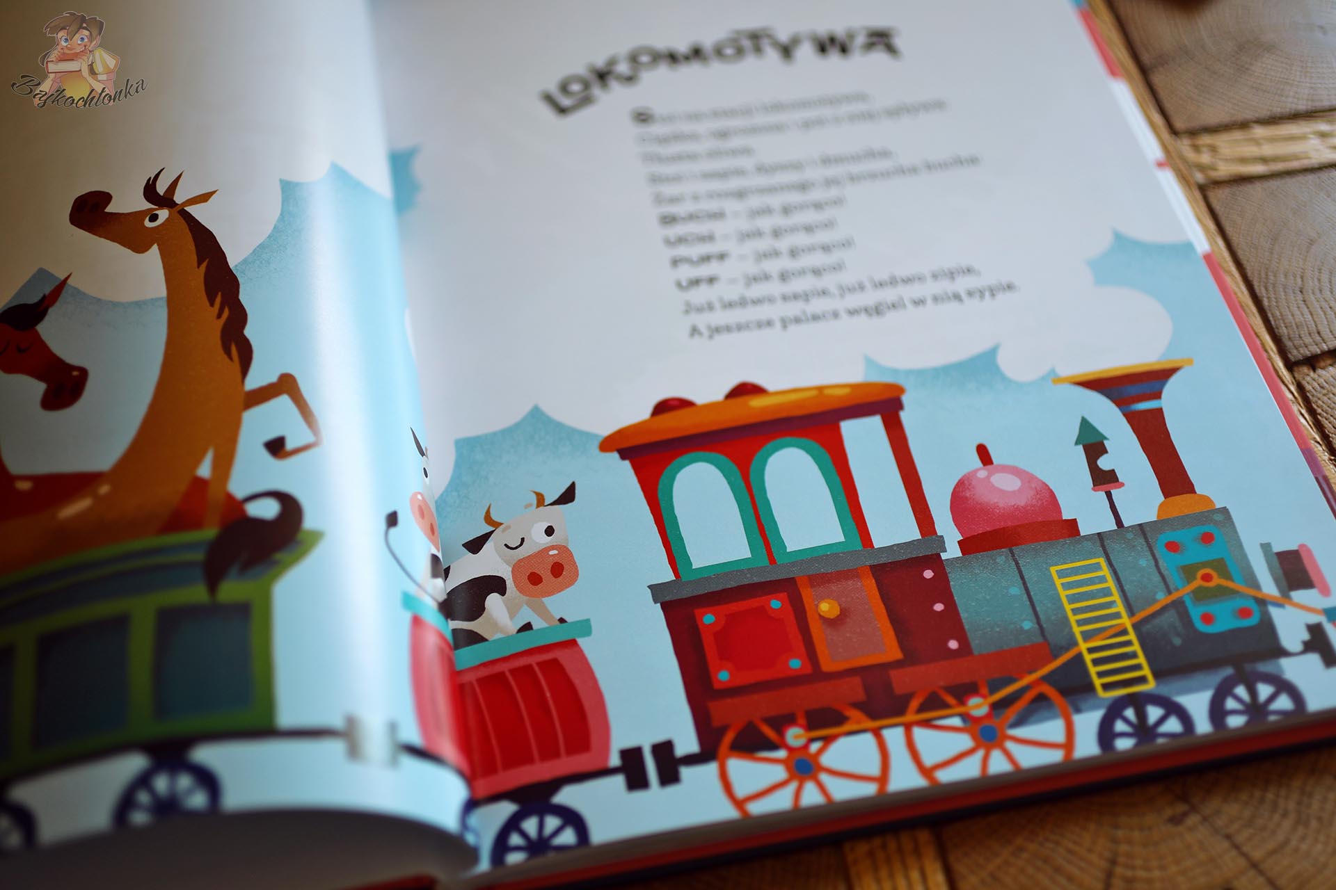 Fragment książki Julian Tuwim. Wiersze dla dzieci z ilustracją do wiersza Lokomotywa