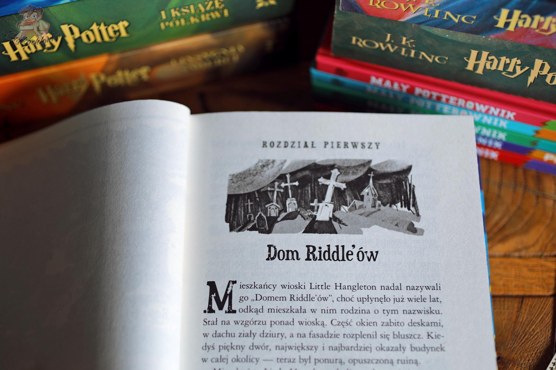 Pierwszy rozdział „Dom Riddle’ów” w książce Harry Potter i Czara Ognia z ilustracją Kai Bajowskiej