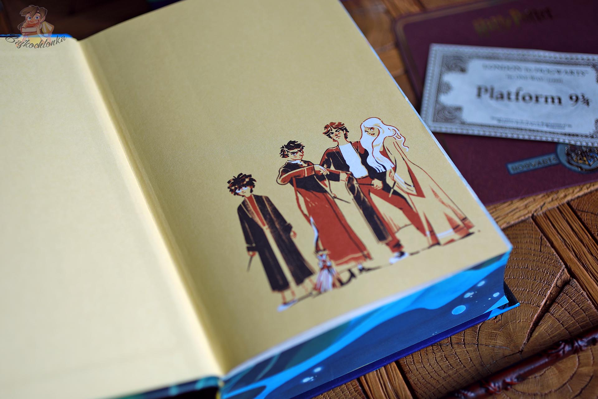 Wyklejka z bohaterami w książce Harry Potter i Czara Ognia z ilustracjami Kai Bajowskiej