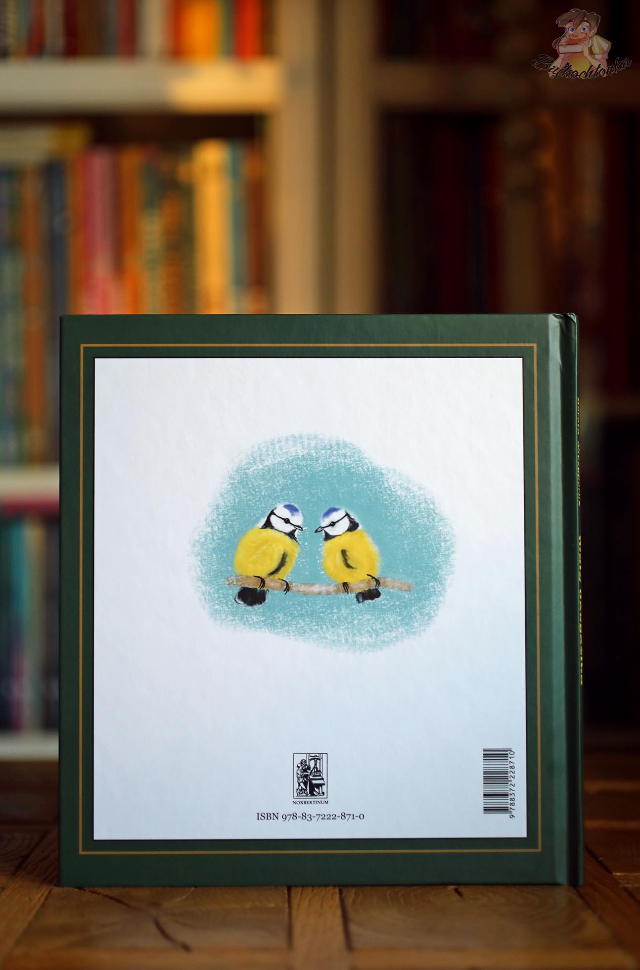 Tylna okładka książki Mały Gżegżółka z ilustracją dwóch ptaków i numerem ISBN