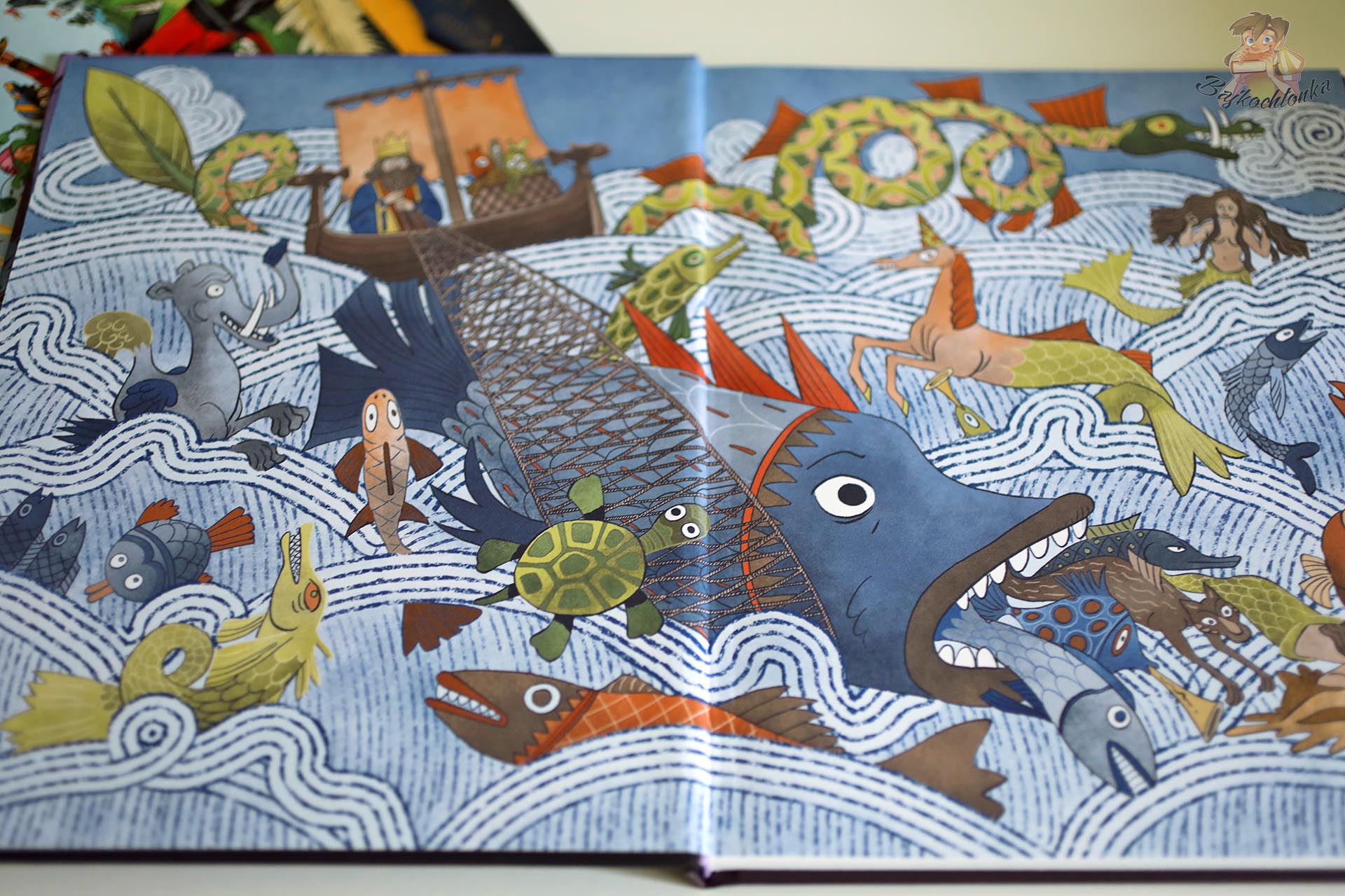 Ilustracja z Królem Rybakiem i fantastycznymi morskimi stworami w komiksie Misja. Zamek Króla Rybaka