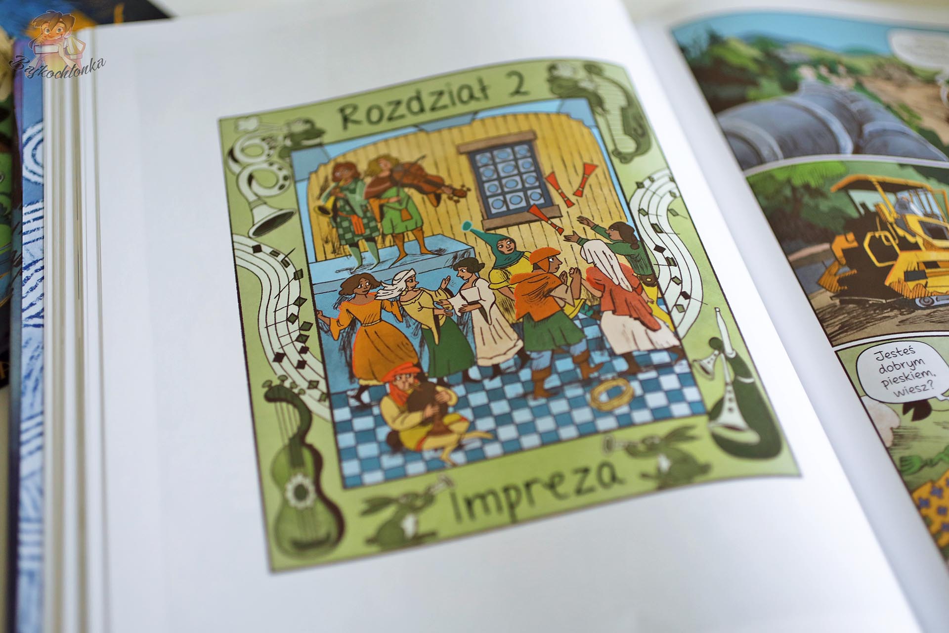 Strona rozdziału z komiksu Misja. Zamek Króla Rybaka z ilustracją zatytułowaną Impreza