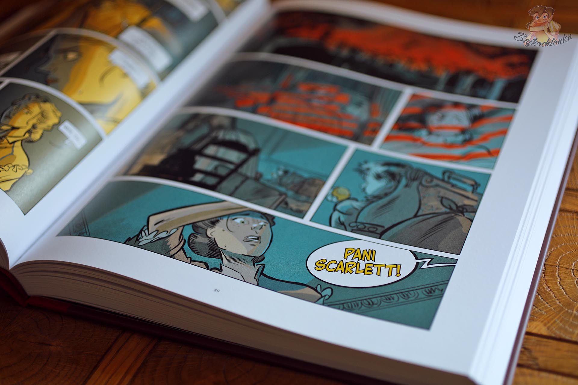 Kadr z komiksu Przeminęło z wiatrem z dramatyczną sceną i napisem „Pani Scarlett!”