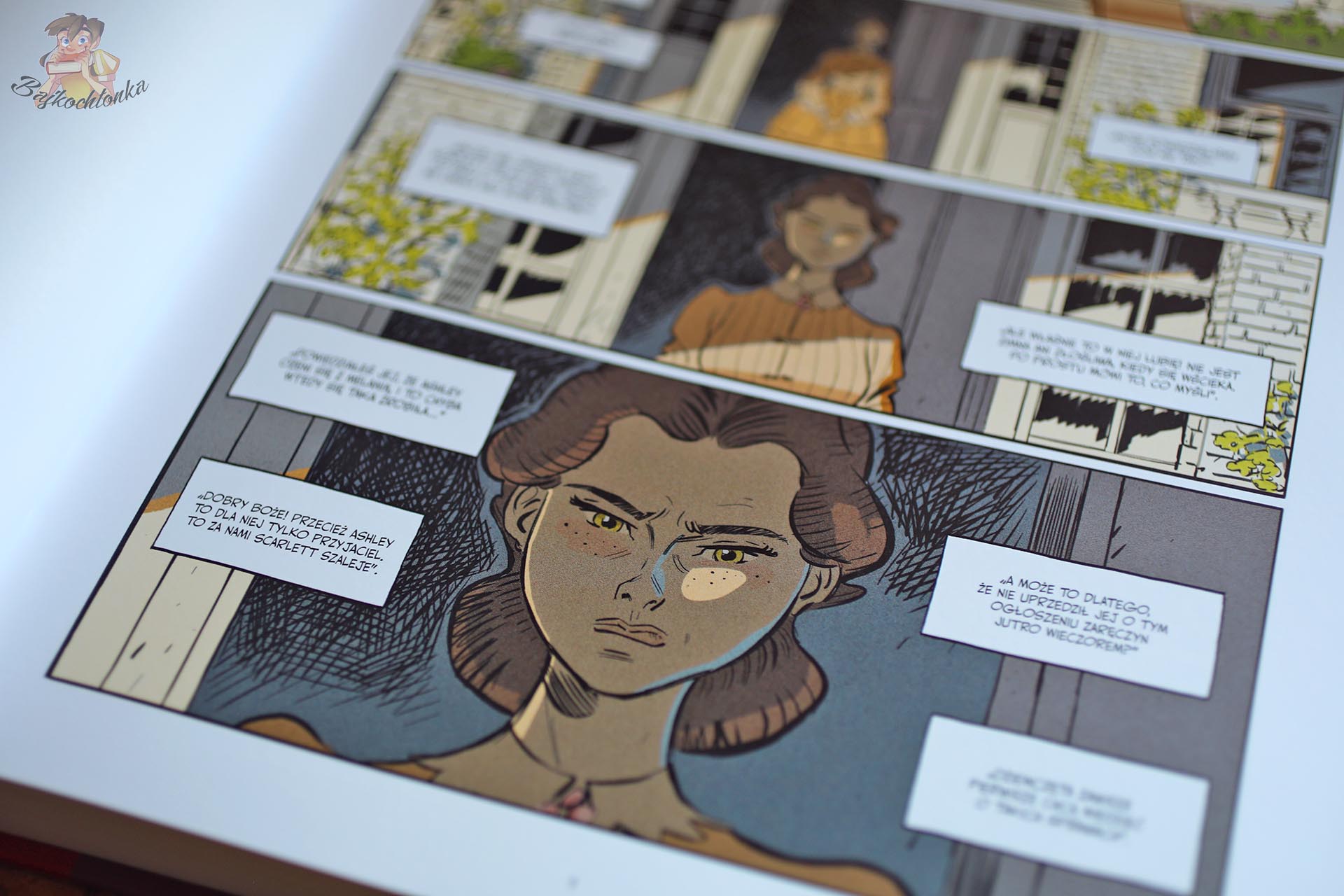 Zbliżenie na twarz Scarlett O’Hary w komiksie Przeminęło z wiatrem Pierre’a Alary’ego