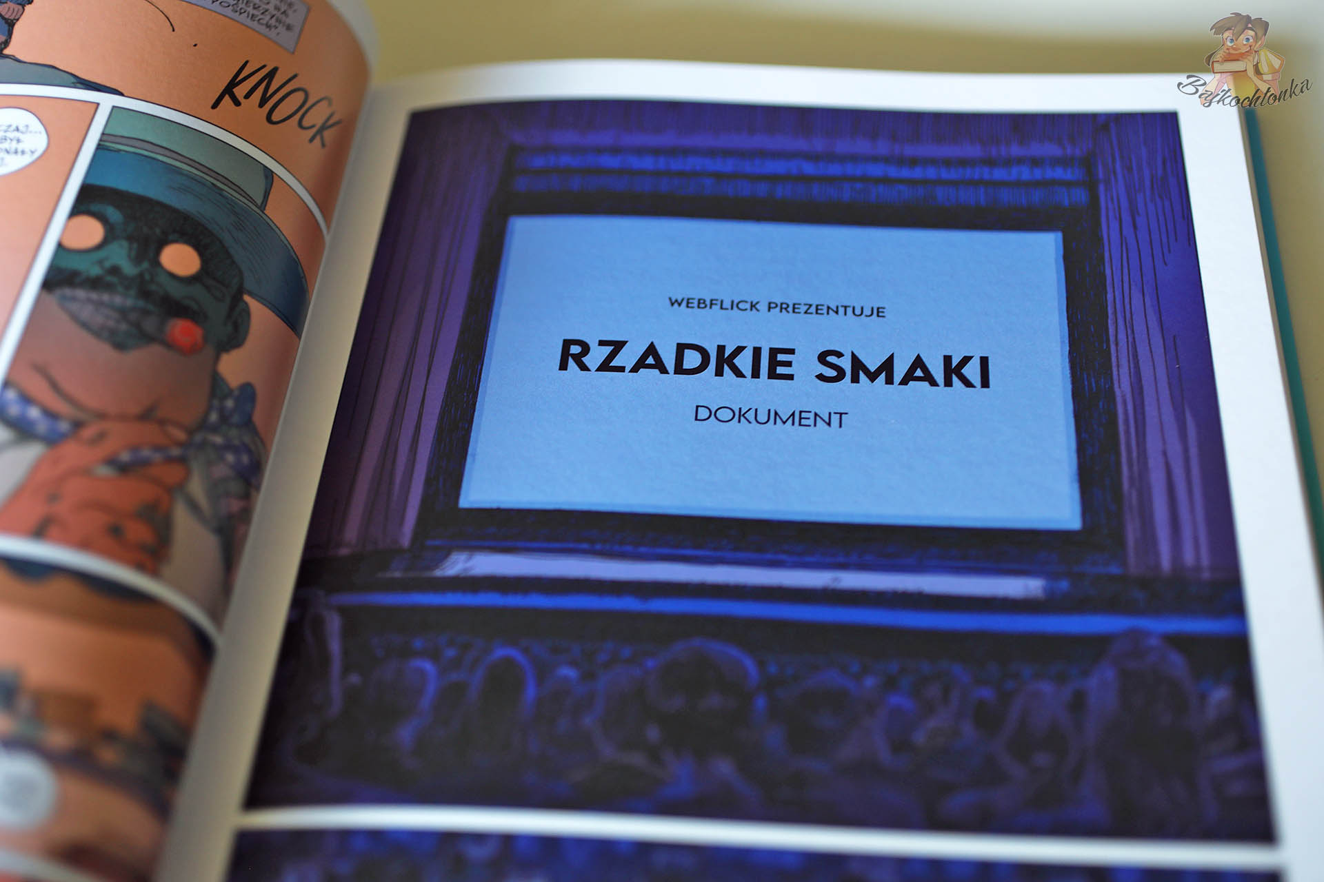 Strona komiksu Rzadkie smaki z planszą zapowiadającą dokument kulinarny Rubina Baksha