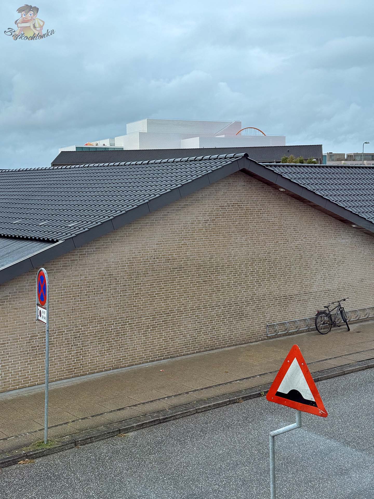 LEGO House widoczny ponad zabudową centrum Billund