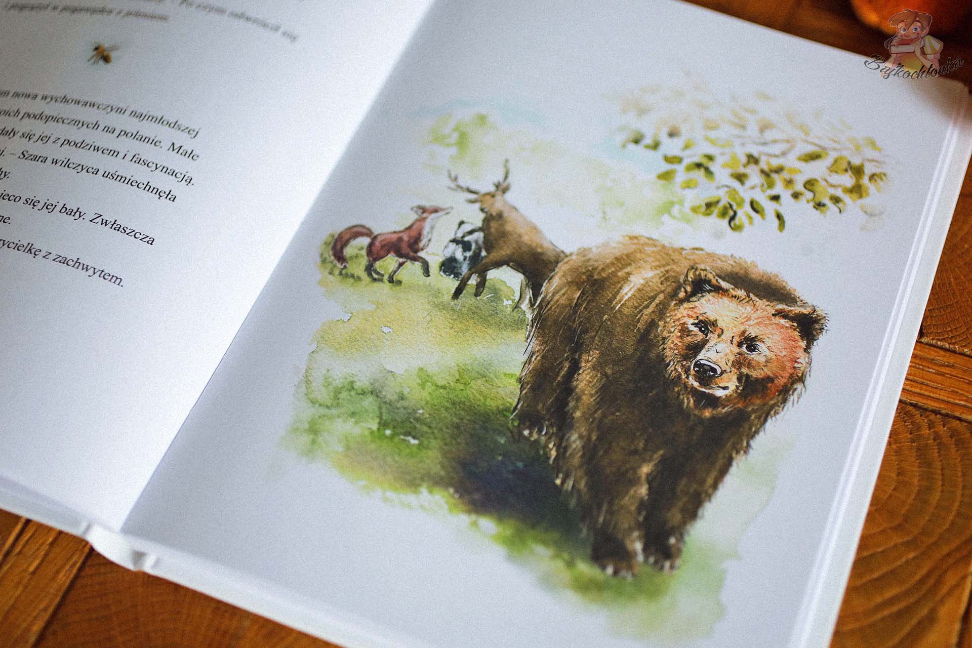 Niedźwiedzica Masza i mieszkańcy lasu na ilustracji z książki Lisek, syn Rudego